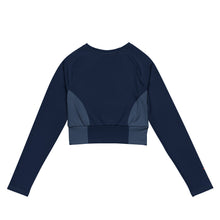 Load image into Gallery viewer, Blue Vindictive Crusader long-sleeve crop top
