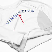 Load image into Gallery viewer, White Vindictive Crusader long-sleeve crop top
